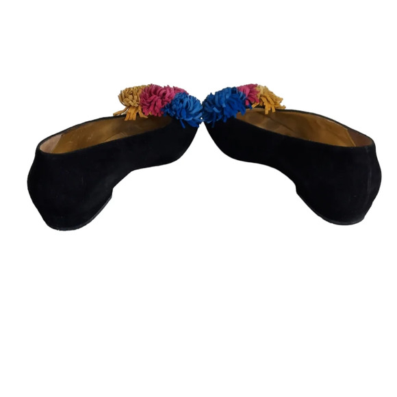 Escada Black Suede Pom Pom Flats Square Toe - Picture 7 of 15